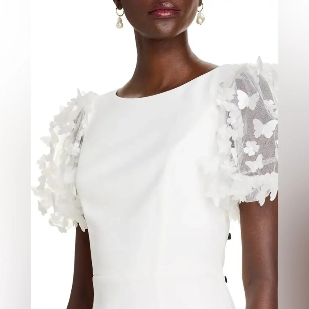 NWT ELIZA J 3d Applique Puff Sleeve Knee Length White Dress Sz 6 - Picture 6 of 13